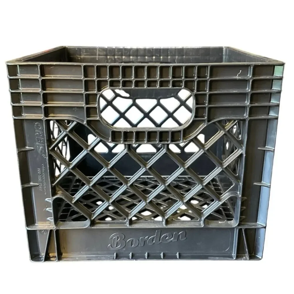 Vintage Borden Milk Crate Black Plastic Dairy Advertising Made USA 13x13